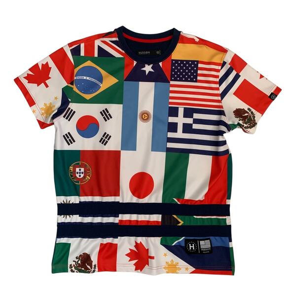 Hudson Outerwear Men's Size 2X Short Sleeve All Over World Flags T-Shirt - Picture 1 of 15